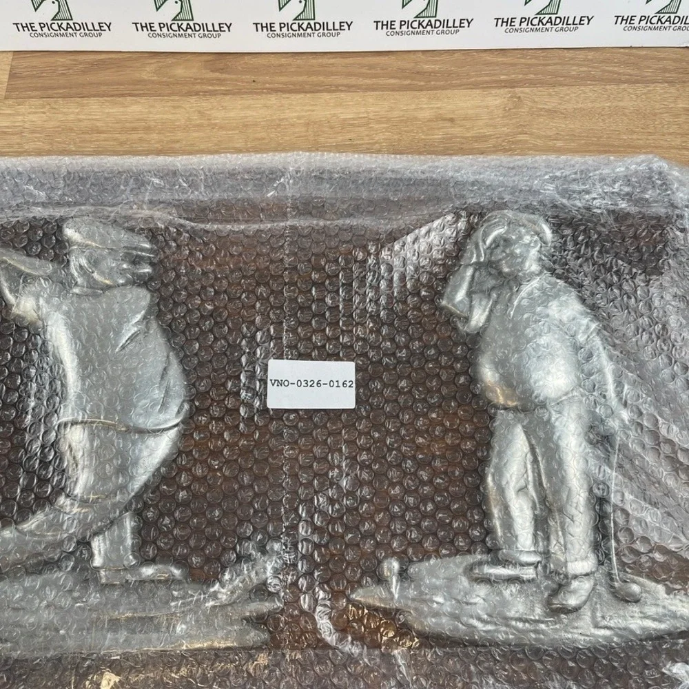 Vintage 3D Golf Wall Plaque Large Wood & Pewter Metal Figures 33.5